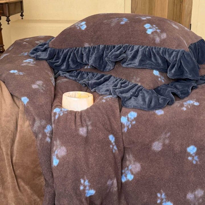 Plush Microfiber Brushed Fleece Comforter Set with Ruffled Velvet Trim