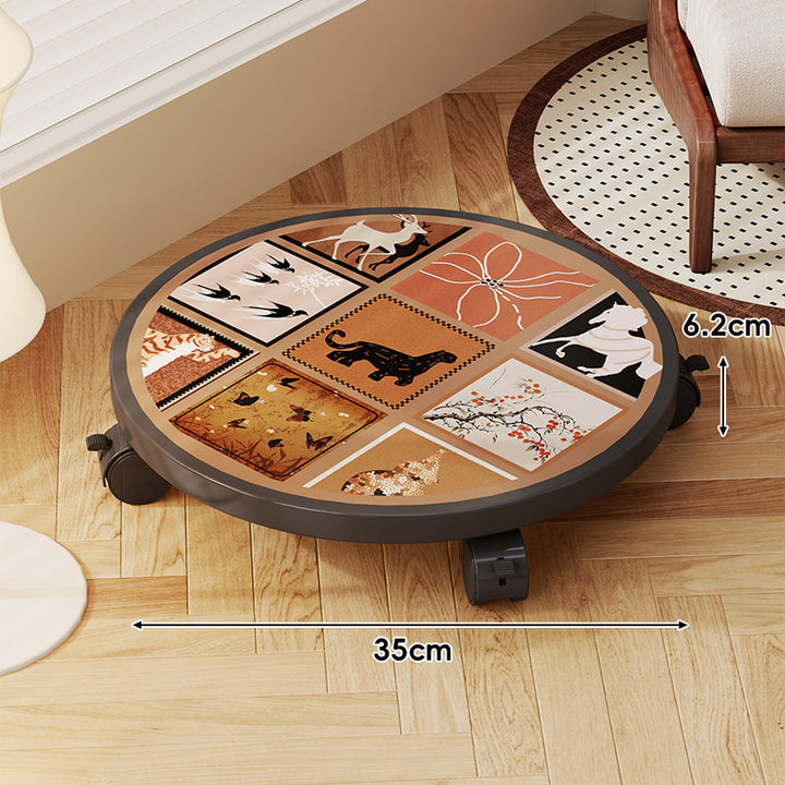 Decorative Round Plant Caster Dolly with Lockable Swivel Wheels