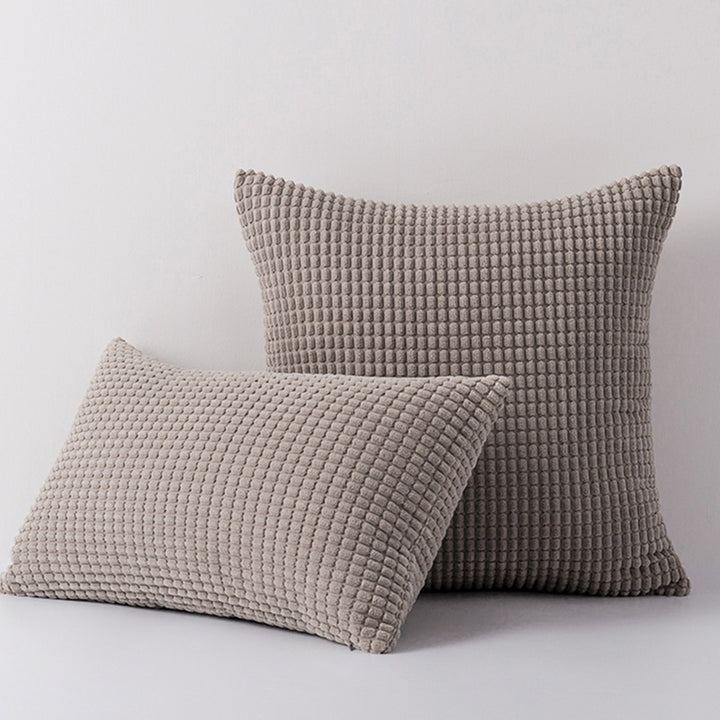 Plush Waffle-Grid Chenille Sofa Accent Pillow Duo with Removable Zip Covers