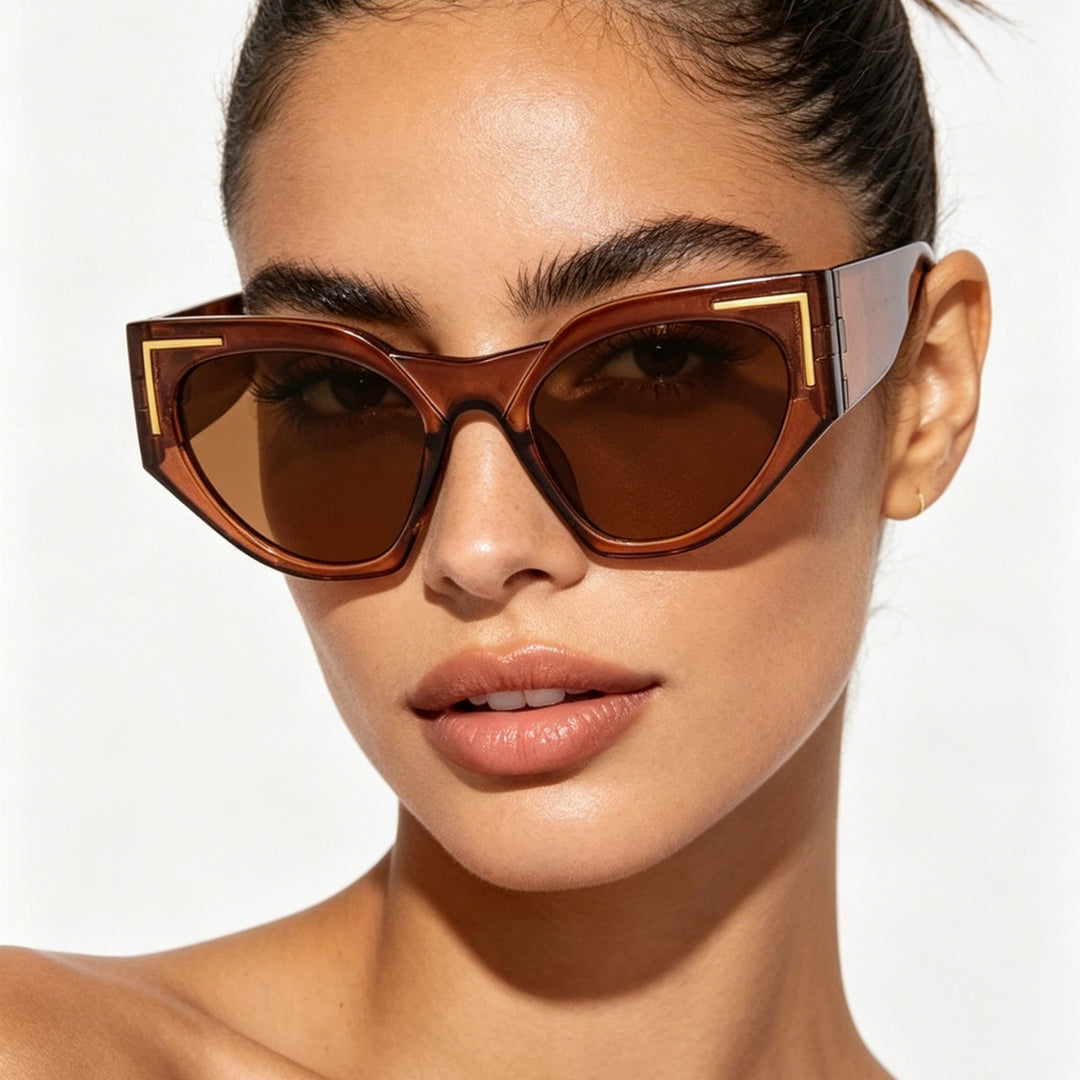 Women's Creative Cat-Eye Sunglasses with Transparent Frame and Brown Lenses Stornfield