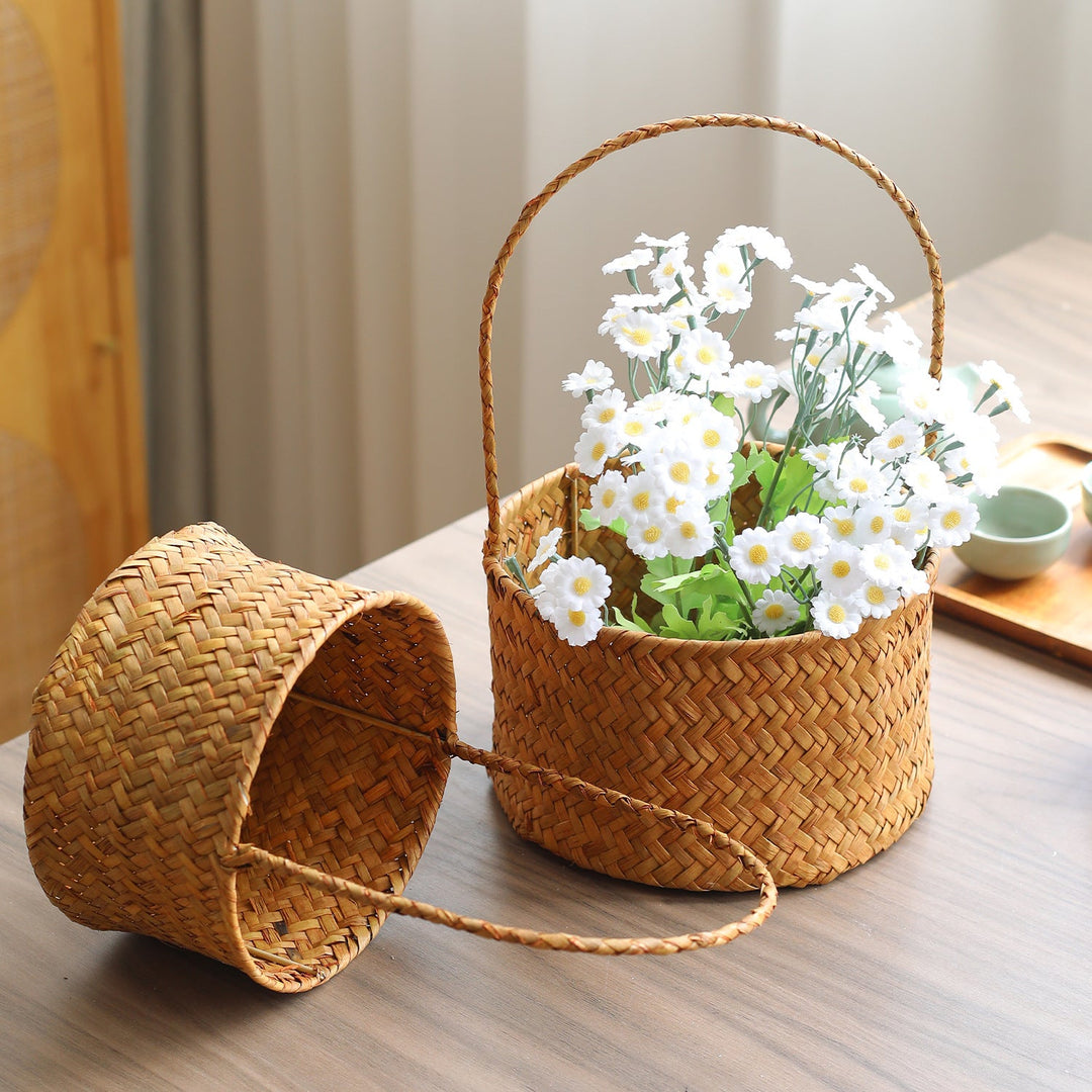 Handwoven Natural Fiber Storage Basket with Double Divider Stornfield