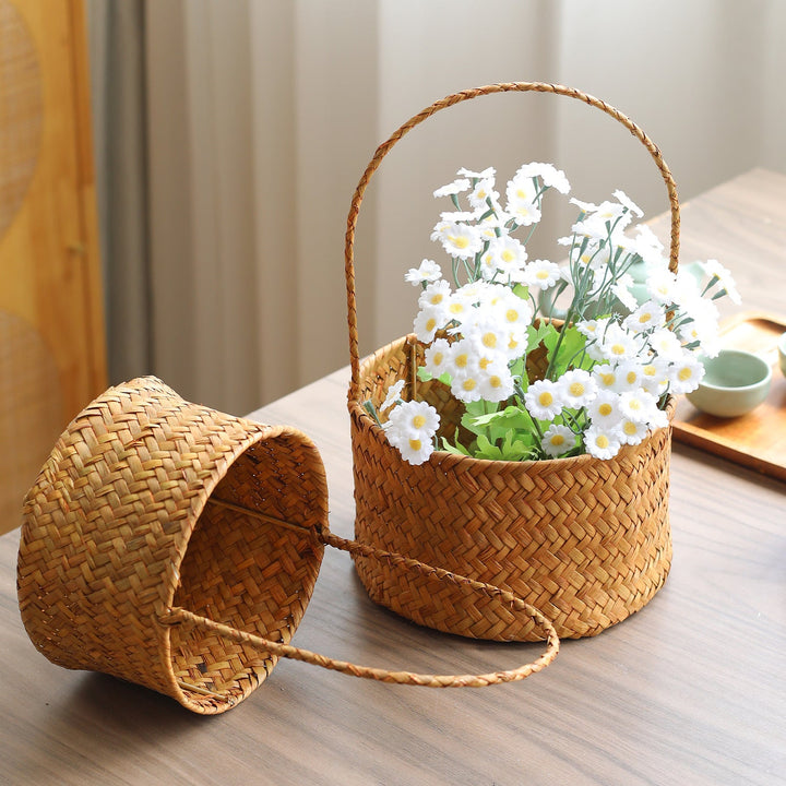 Handwoven Natural Fiber Storage Basket with Double Divider Stornfield