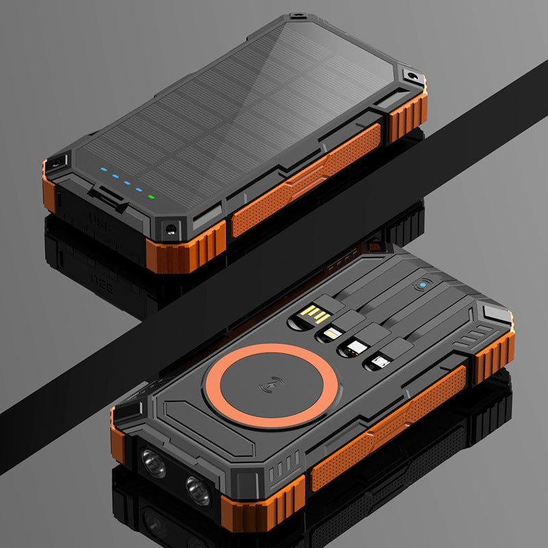 Robust Solar Power Bank with Multifunctional Charging Cable and Integrated Qi Charger Stornfield