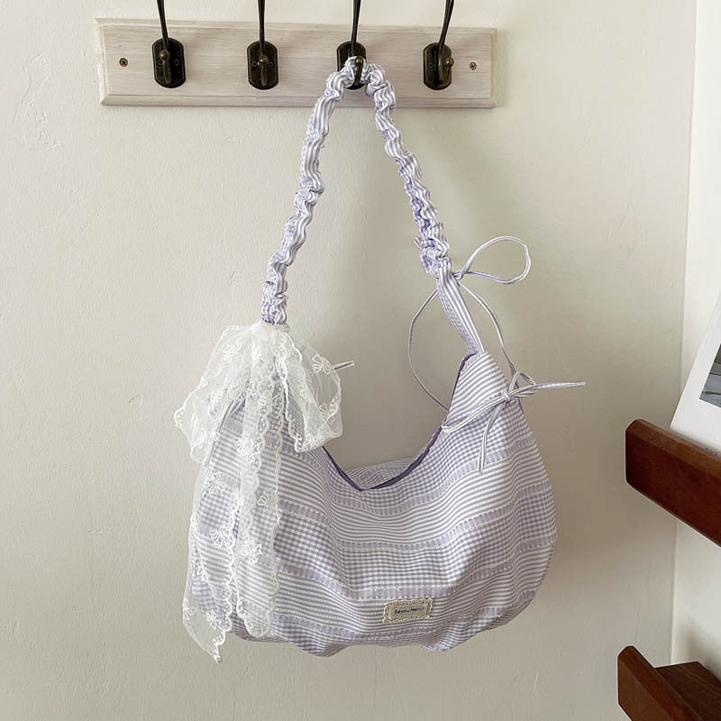 Ruffled Striped Shoulder Bag
