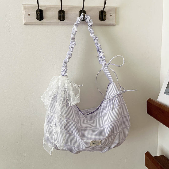 Ruffled Striped Shoulder Bag