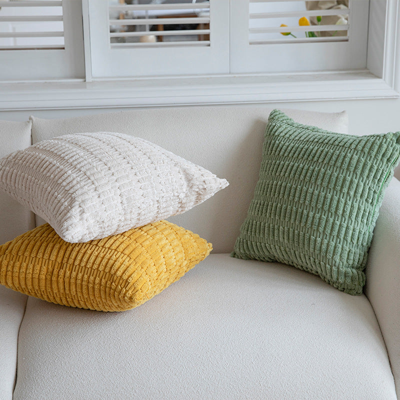 Textured Chenille Square Throw Pillow Cover Pair with Raised Grid Tufting