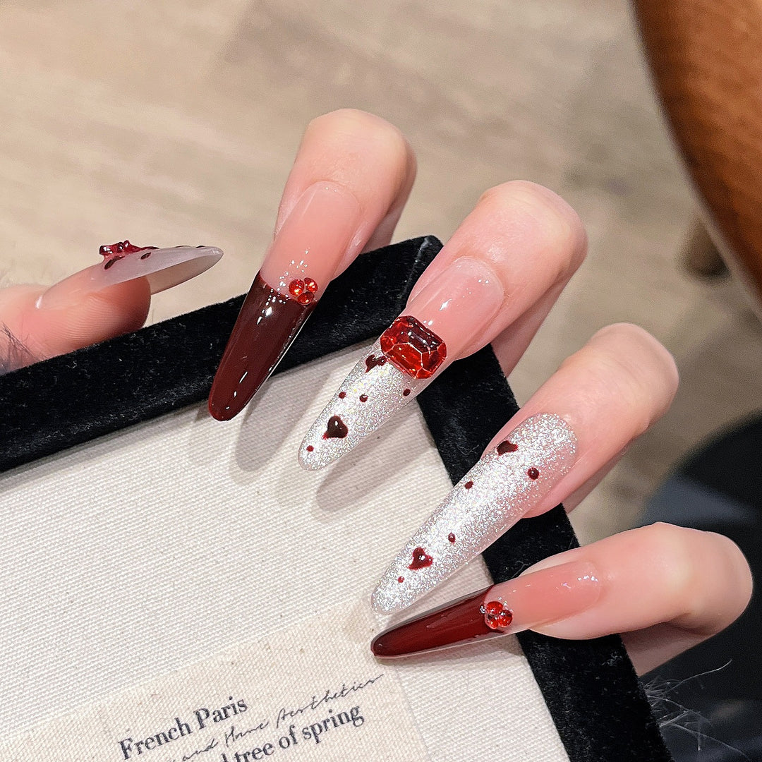 Heart-Embellished Press-On Nail Art Stornfield