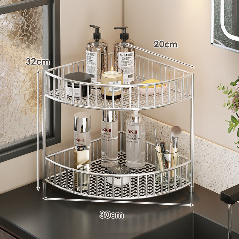 Corner Space-Saving Three-Tier Ventilated Mesh Storage Rack for Bathroom and Vanity