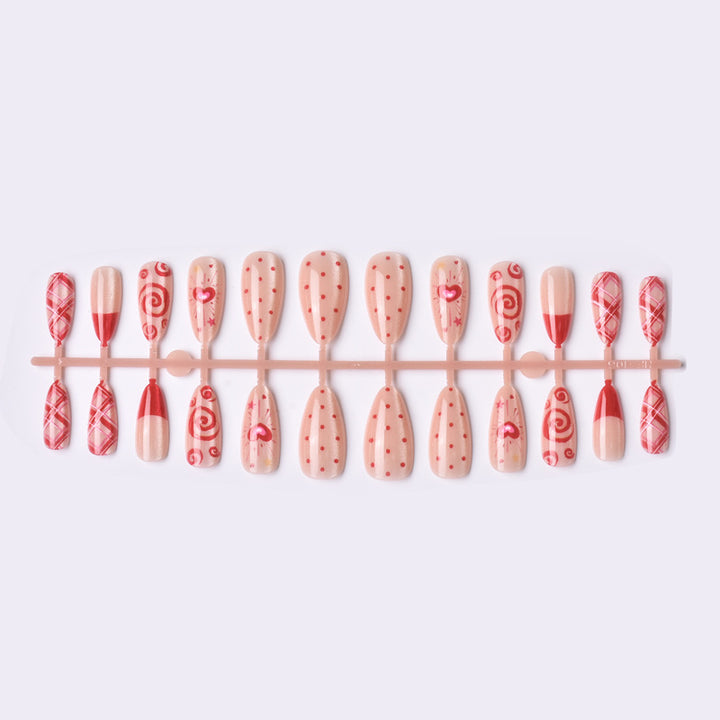 Decorative Press-On Nail Art Set with Heart and Swirl Patterns Stornfield