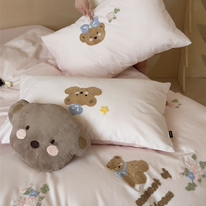 Embroidered Chenille Cartoon Duvet Cover Set with Plush Accent Pillow