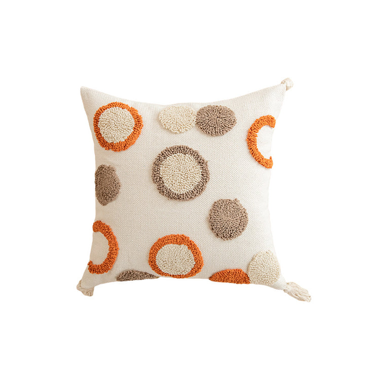 Square Tufted Cotton Throw Pillow with Knotted Corner Tassels and Raised Geometric Texture