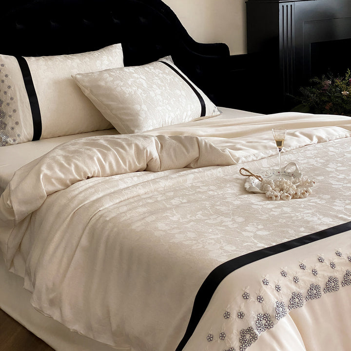 Luxury Embroidered Satin Duvet Cover and Pillowcase Set