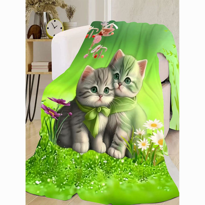 Cute Cat-Themed Soft Plush Throw Blanket