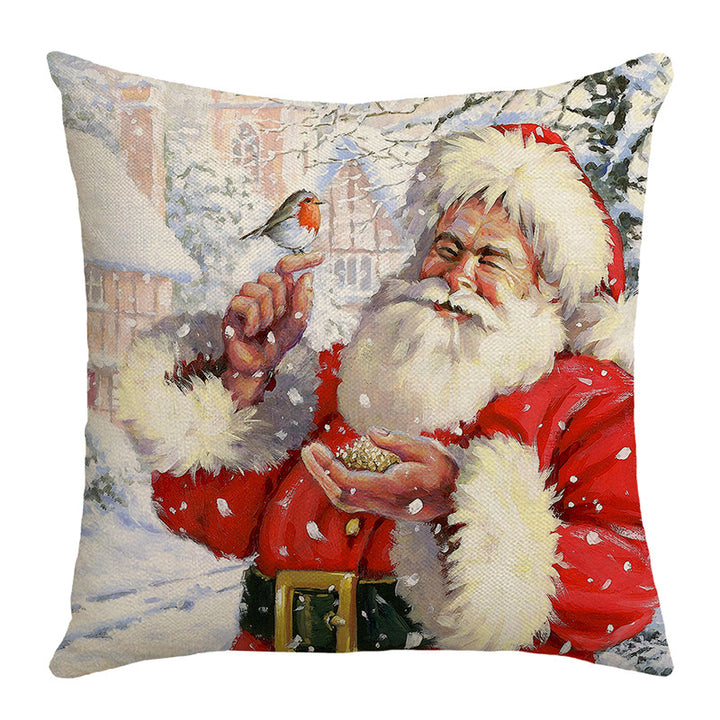 Decorative Linen-Cotton Santa Claus Holiday Throw Pillow Cover