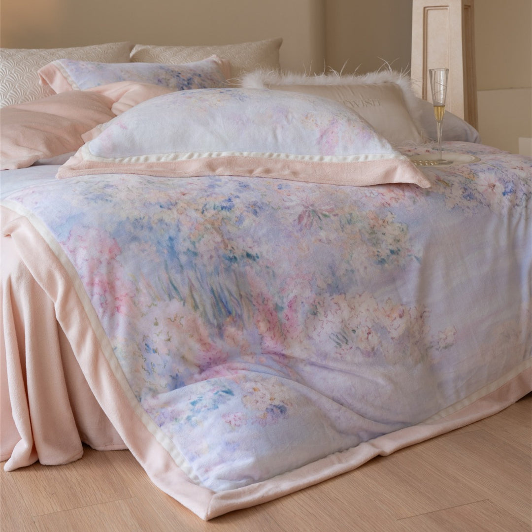 Pastel Watercolor Floral Brushed Microfiber Duvet Cover Set with Faux-Fur Accent Pillow