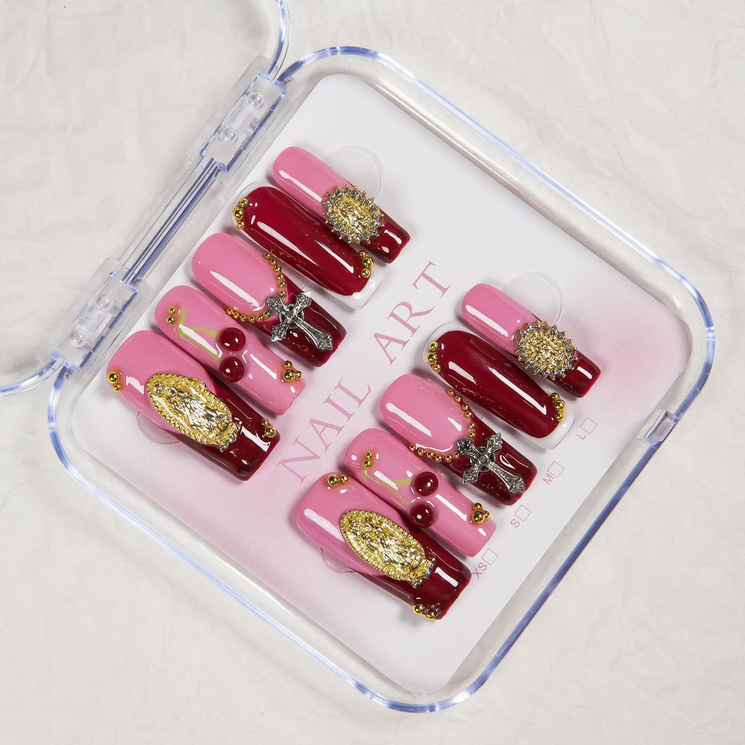 Decorative Press-On Nail Art Set with Unique Embellishments