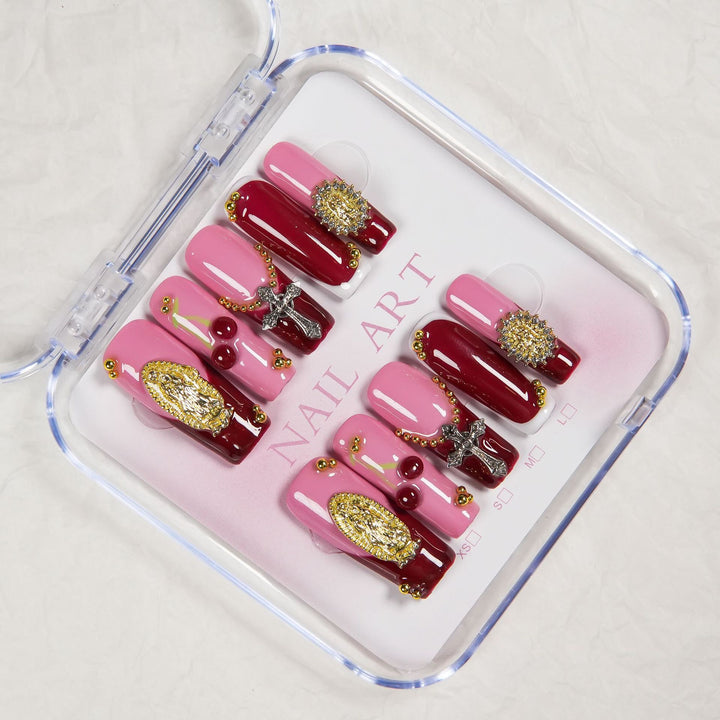 Decorative Press-On Nail Art Set with Unique Embellishments