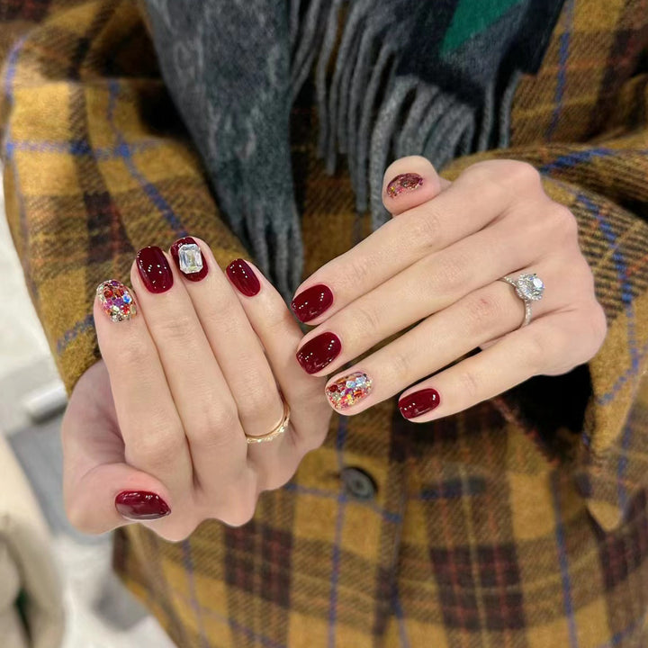 Elegant Press-On Nail Art Set with Gemstone Accents Stornfield