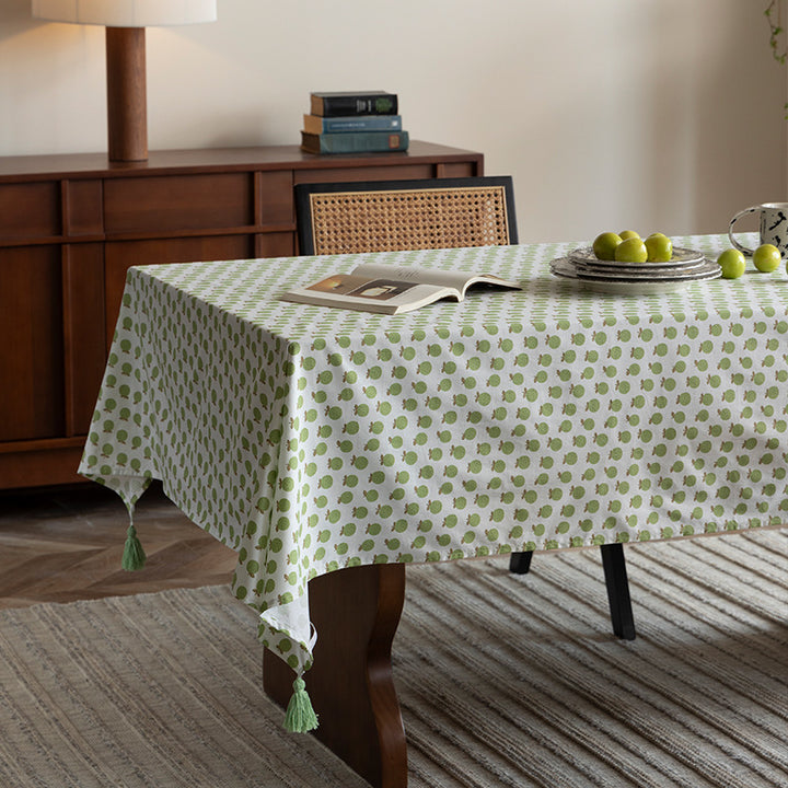 Rectangular cotton tablecloth with floral block print medallions Stornfield