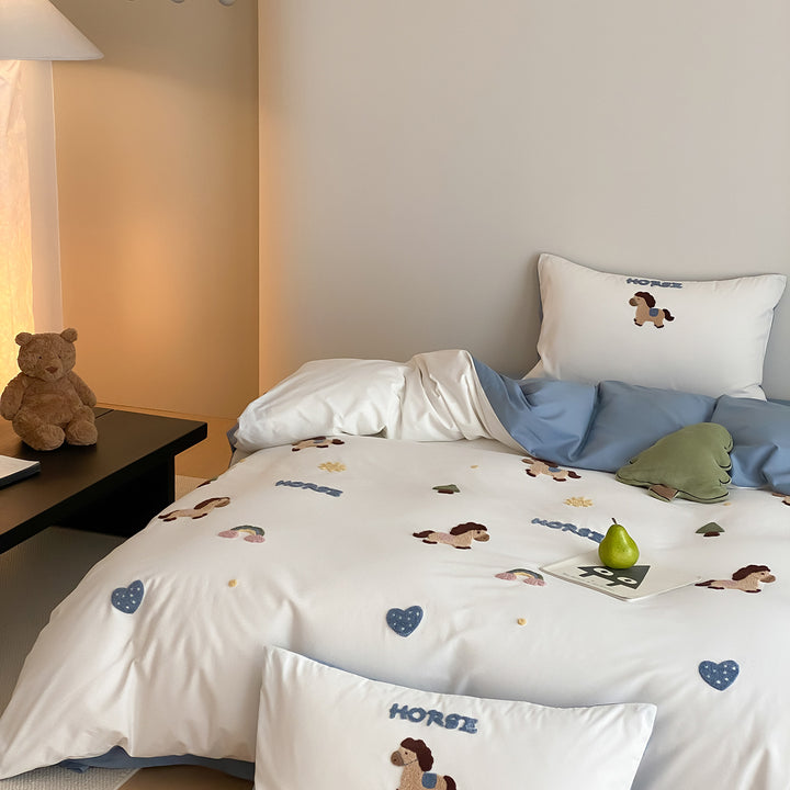 Nautical Embroidered Cotton Duvet Cover Set
