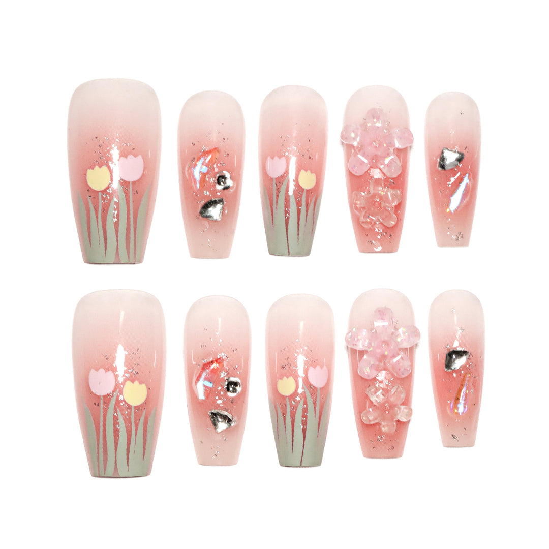 Artistic acrylic nails with floral design Stornfield