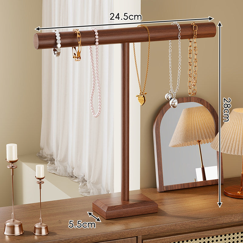 Solid Wood Single-Post T-Bar Jewelry Display Stand for Necklaces and Bracelets