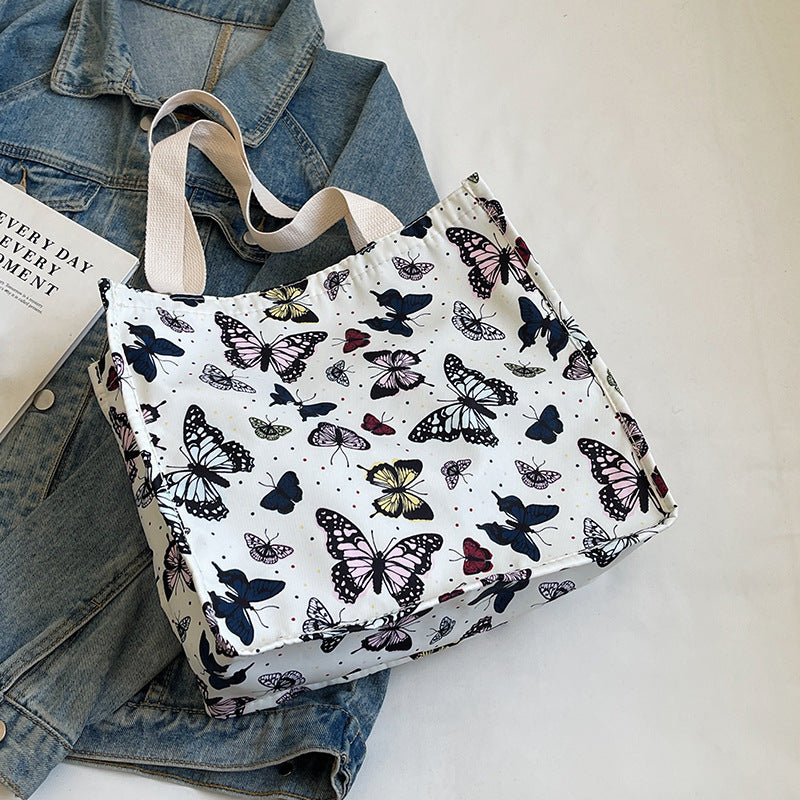 Butterfly Print Canvas Tote Bag