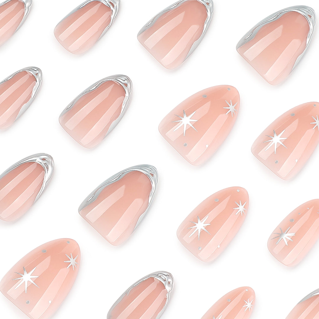 Shiny stiletto nails with elegant silver embellishment Stornfield