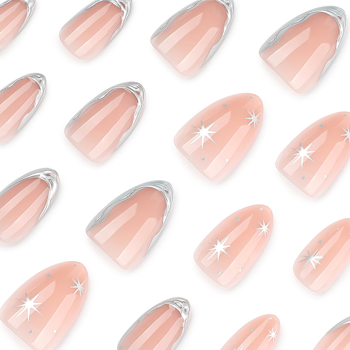 Shiny stiletto nails with elegant silver embellishment Stornfield