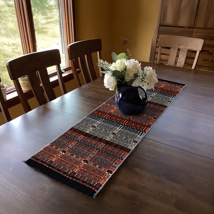 Woven table runner in ethnic look made of cotton blend with fringes Stornfield