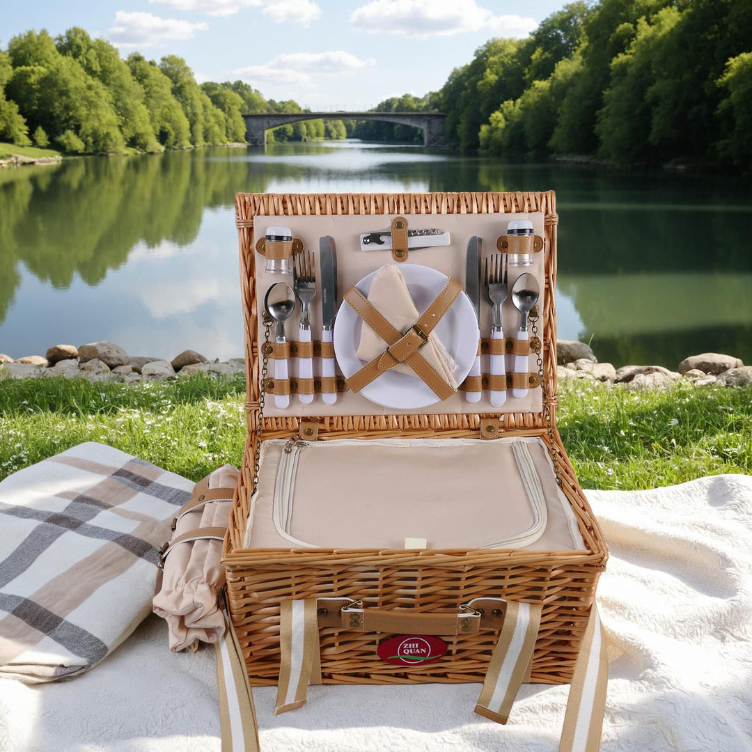 Ladies picnic basket with integrated dish set and stylish leather detail Stornfield