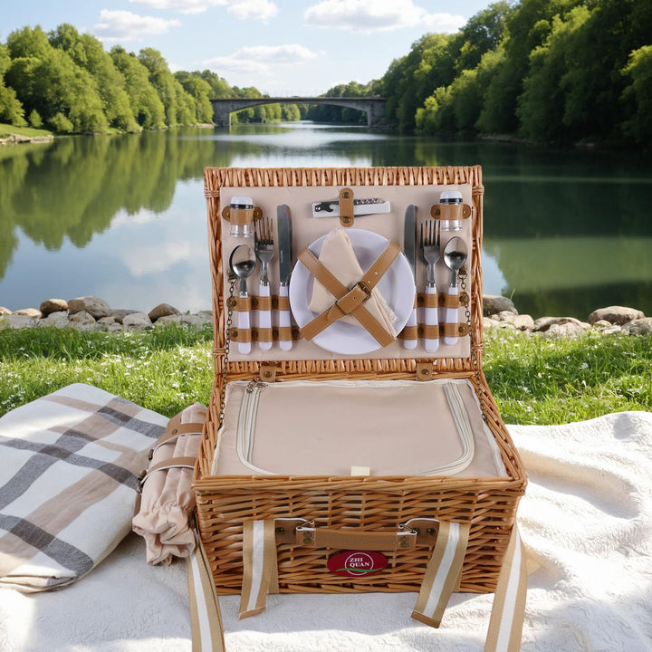 Ladies picnic basket with integrated dish set and stylish leather detail Stornfield