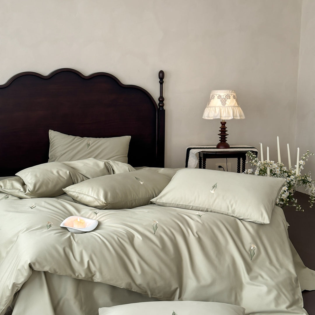 Luxury Embroidered Cotton Sateen Duvet Cover Set