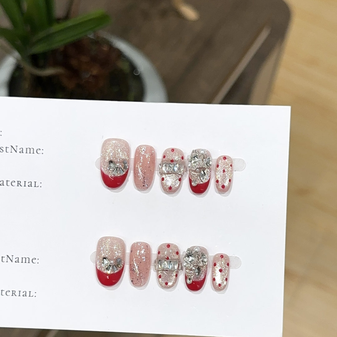 Stylish Rhinestone-Embellished Press-On Nail Set