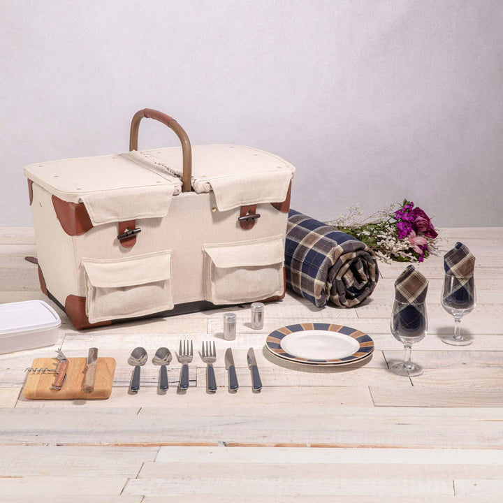 Women’s picnic basket with integrated dish set and wine glasses Stornfield