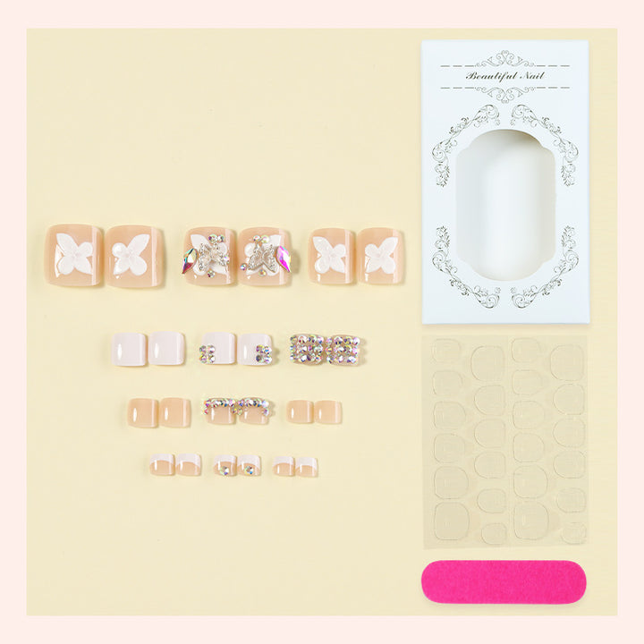 Decorative Press-On Nail Art Set with Butterfly and Gem Accents Stornfield