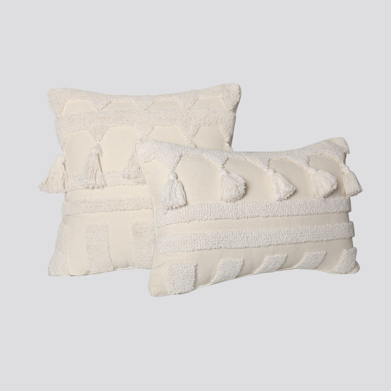 Decorative Tassel Embroidered Lumbar and Square Pillow Set