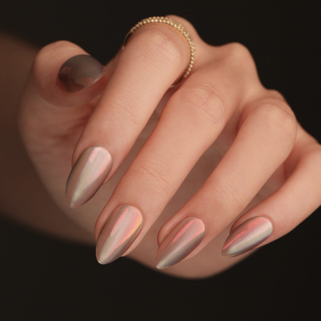 Elegant Artistic Stiletto Nails with Shimmering Gradient Stornfield