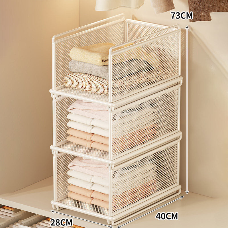Stackable Metal Mesh Closet Storage Drawer Bin with Sliding Nesting Frame