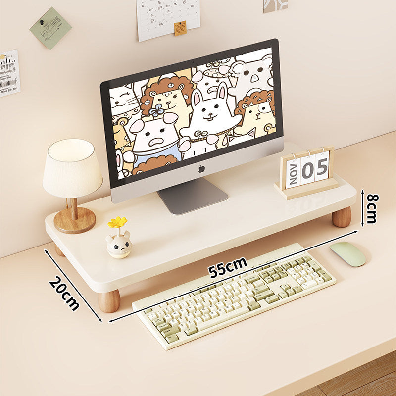 Solid Wood Monitor Riser with Tiered Desk Organizer and Cable Management