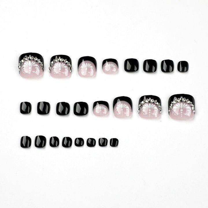 Decorative Press-On Toenails with Elegant Gemstone Accents Stornfield