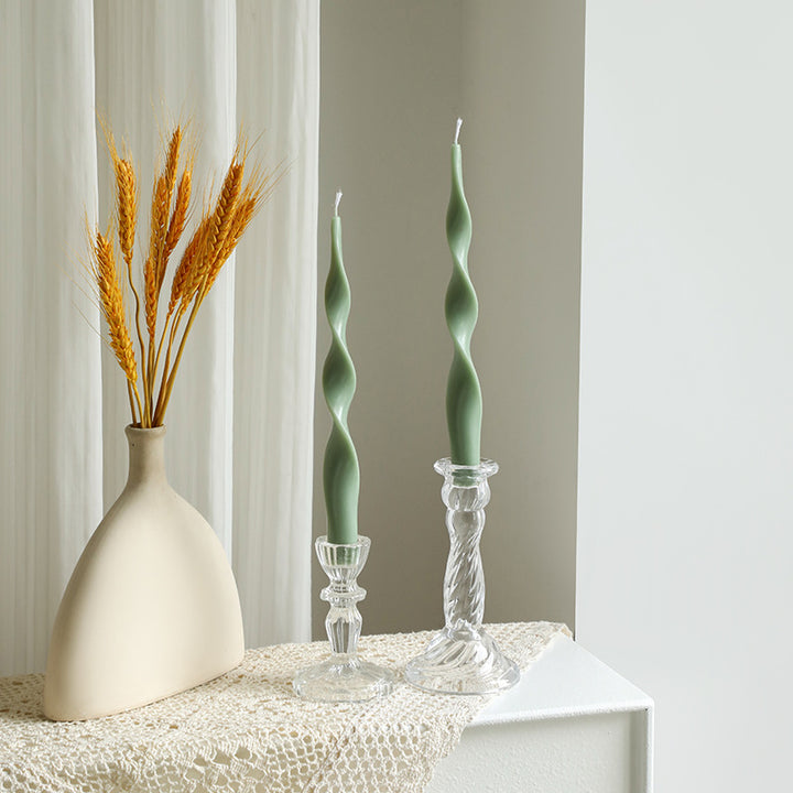 Hand-Poured Sculptural Wave Taper Candle Set with Crystal Glass Holders