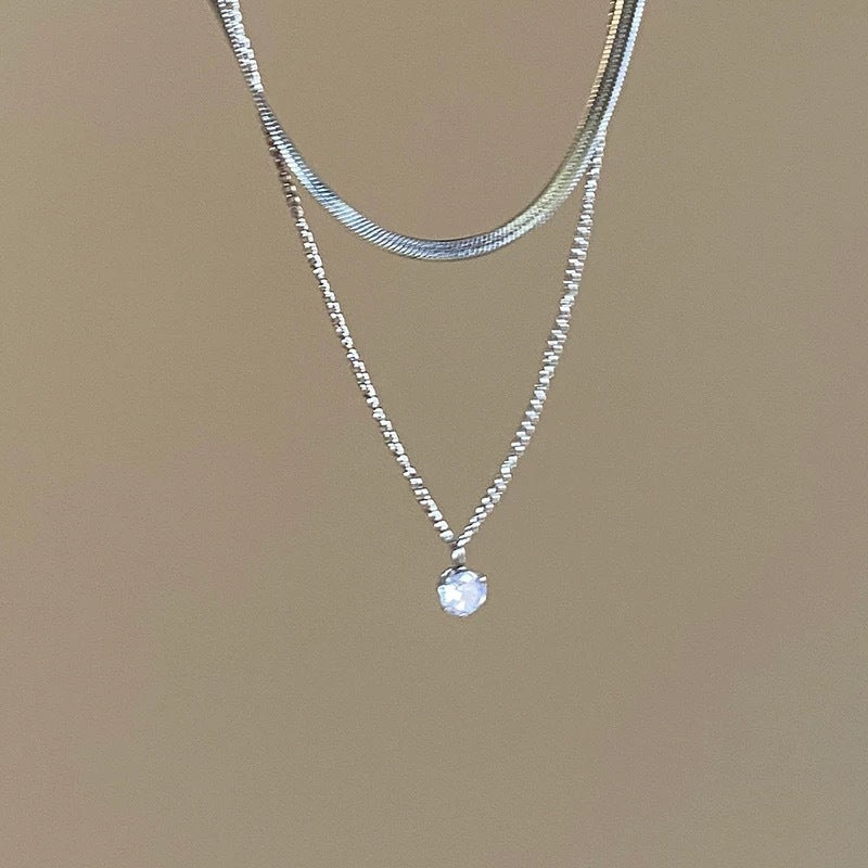 Layered Silver Choker and Pendant Necklace Stornfield