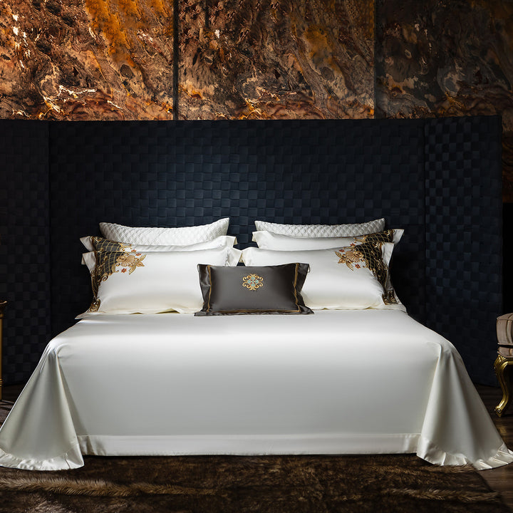 Luxury Embroidered Satin Duvet Cover Set with Decorative Pillow Shams