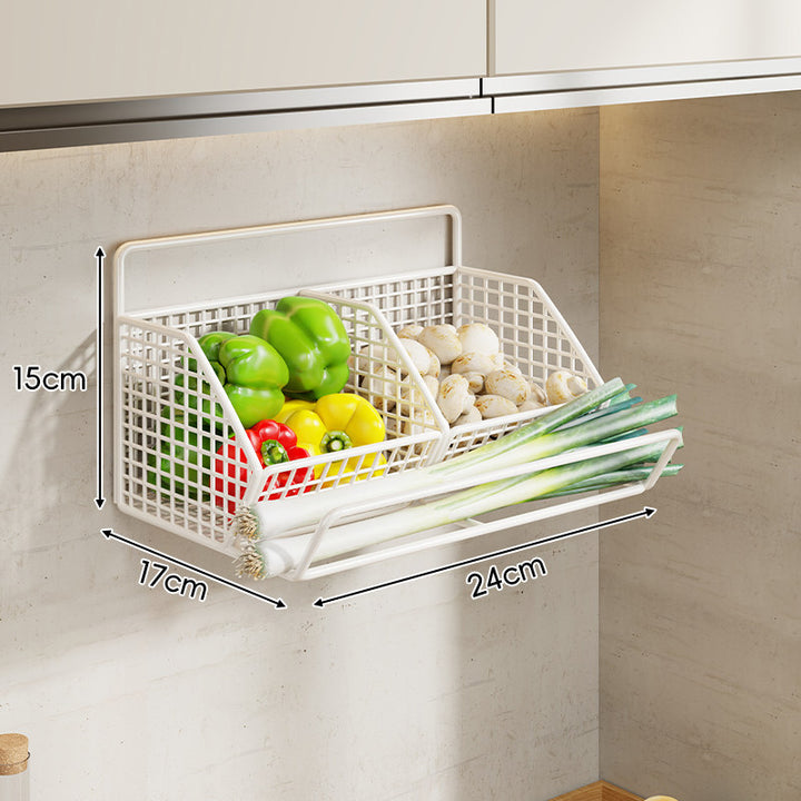 Under-Cabinet Three-Compartment Wire Mesh Kitchen Storage Basket with Front Rail