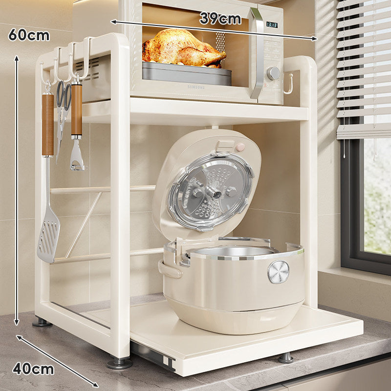Countertop Appliance Storage Rack with Sliding Tray and Utensil Hooks