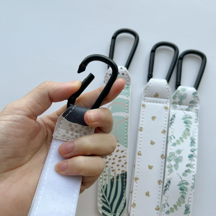 Printed Faux Leather Strap Key Ring with Carabiner Clip