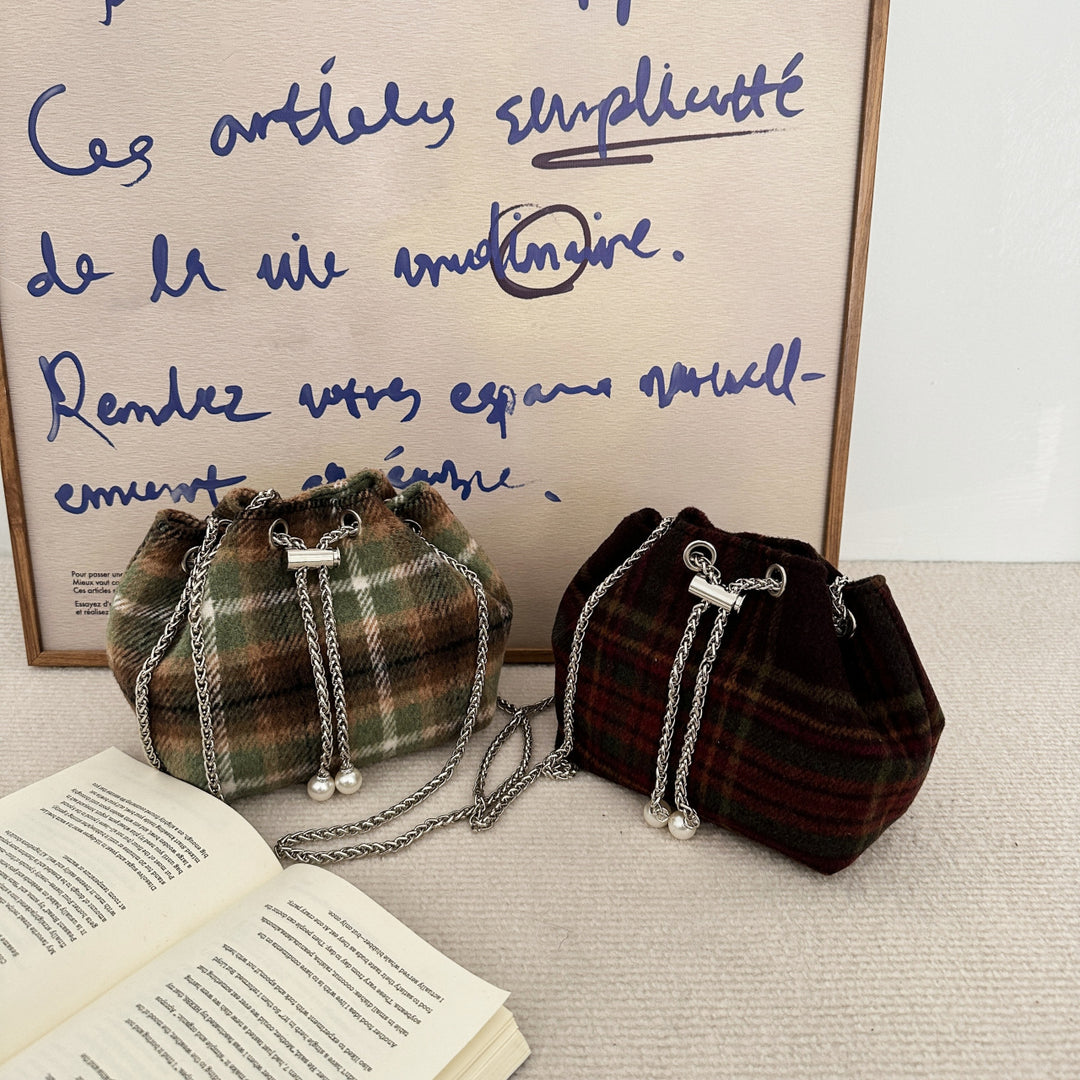 Plaid Drawstring Shoulder Bag
