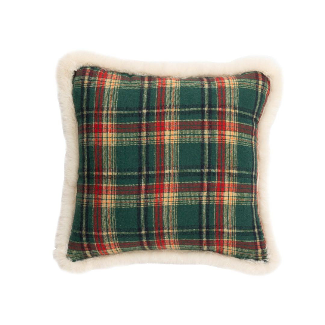 Christmas tree-shaped decorative pillow made of checked flannel with embroidered appliqués Stornfield