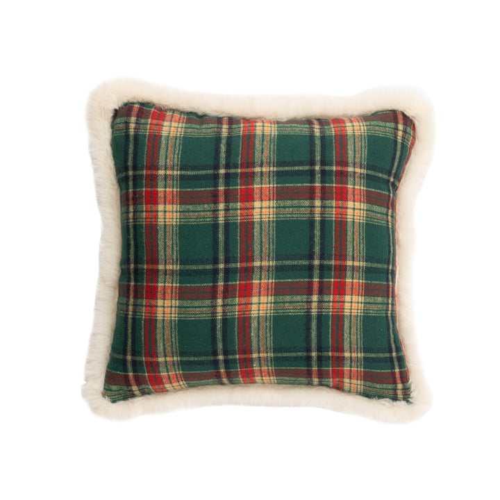 Christmas tree-shaped decorative pillow made of checked flannel with embroidered appliqués Stornfield